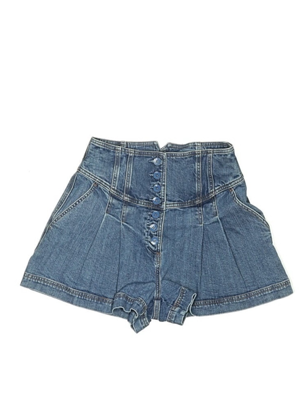 Ulla Johnson Cass Denim High-Waist Pleated Shorts Mid Wash Blue Size 6